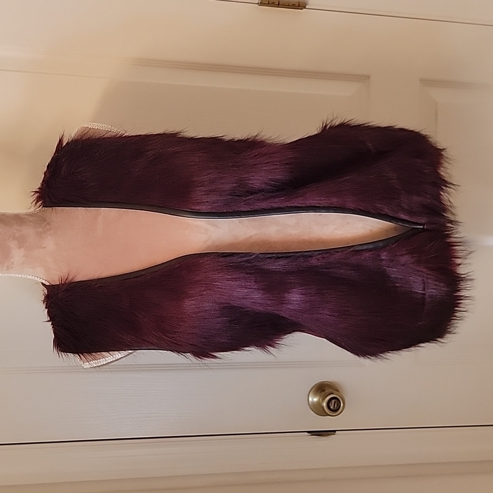 Love on a Hanger Faux Fur and Knit Vest, Deep Mulberry color, Size S